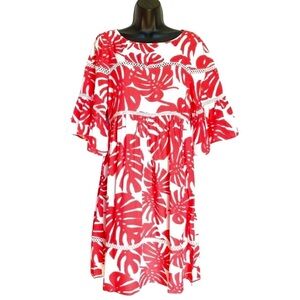 Lot Of 6 Ella Moon Raquel Coral Palm Leaf Hawaiian Summer Swing Dress Med & Lrg